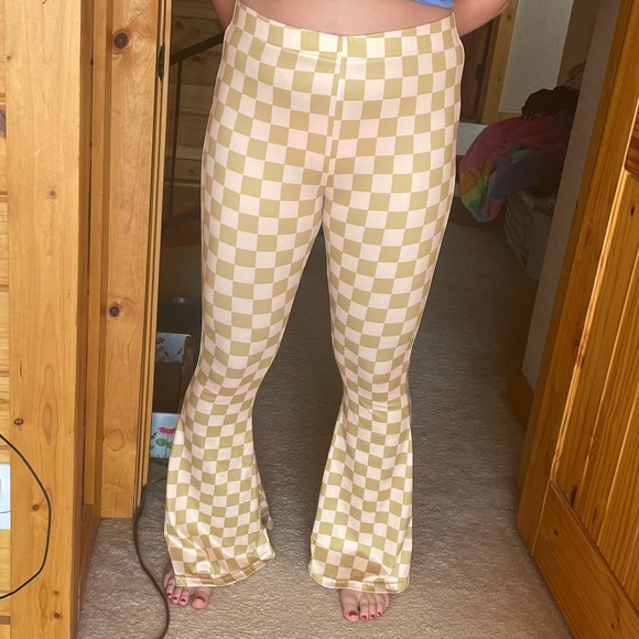 Daisy Del Sol Bell Bottoms - Green Checkerboard - Picture 1 of 10